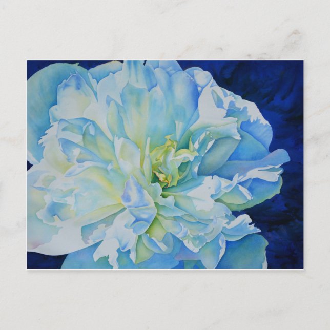 Blue white romantic peony watercolor painting  postcard (Front)