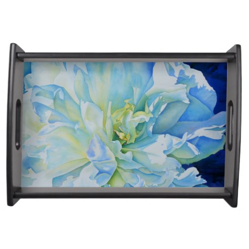 Blue white romantic peony watercolor painting  serving tray