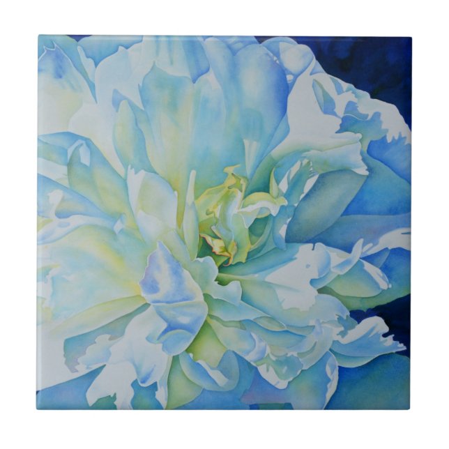 Blue white romantic peony watercolor painting  tile (Front)