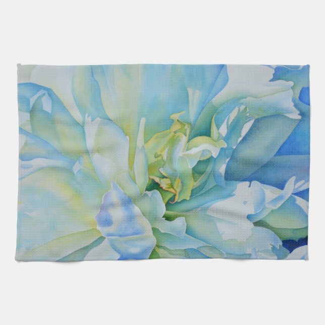 Blue white romantic peony watercolor painting  towel (Horizontal)