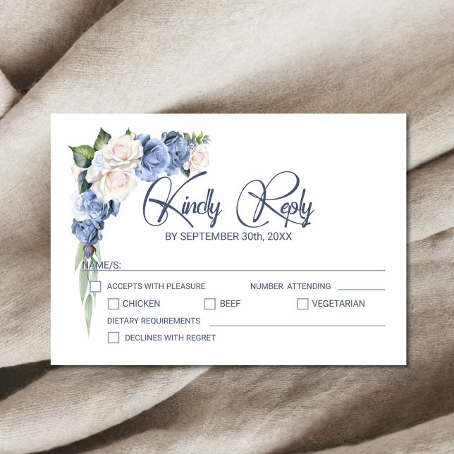 Blue White Rose Floral Wedding RSVP Card (Creator Uploaded)
