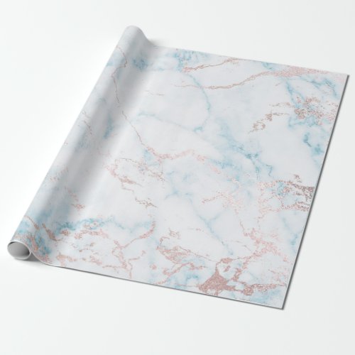 Blue White Rose Gold Pink Marble Stone Brushes Wrapping Paper