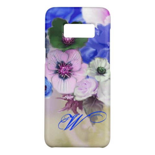 BLUE WHITE ROSES AND ANEMONE FLOWERS MONOGRAM Case_Mate SAMSUNG GALAXY S8 CASE