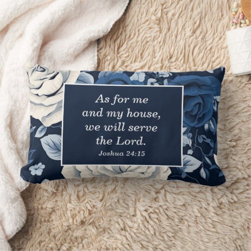 Blue White Roses Christian Bible Verse  Lumbar Pillow