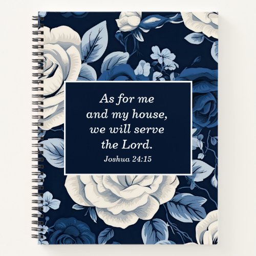 Blue White Roses Christian Bible Verse  Notebook