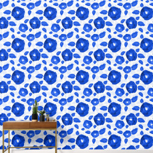 Blue White Roses Wall Covering  Wallpaper
