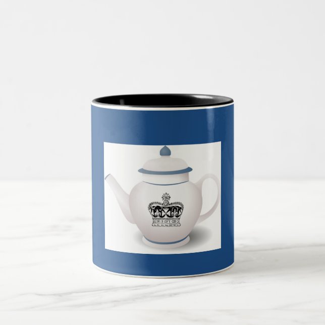 Blue & White Royal Crown English Teapot  Two-Tone Coffee Mug (Center)