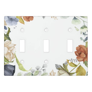 Blue White & Rust Floral Light Switch Cover