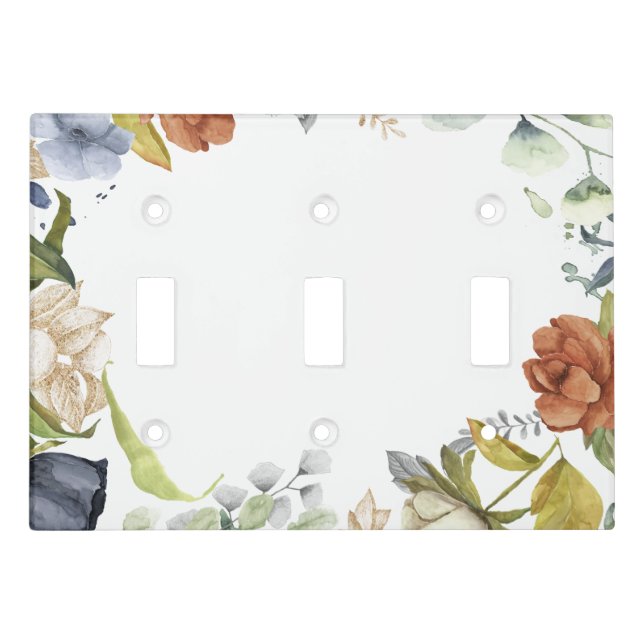 Blue White & Rust Floral Light Switch Cover (Front)