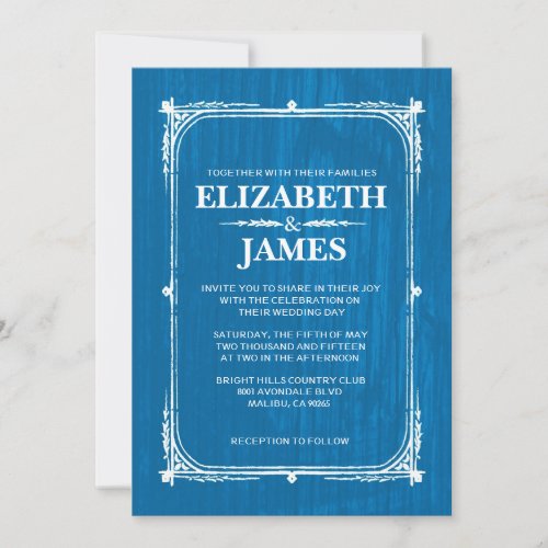 Blue &amp; White Rustic Barn Wood Wedding Invitations