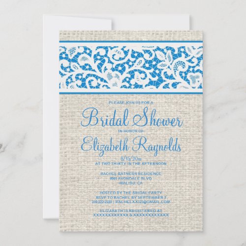 Blue White Rustic Burlap Bridal Shower Invitations