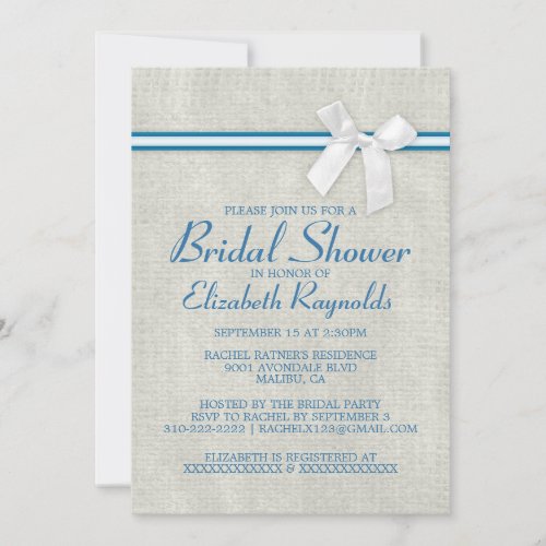 Blue White Rustic Burlap Bridal Shower Invitations