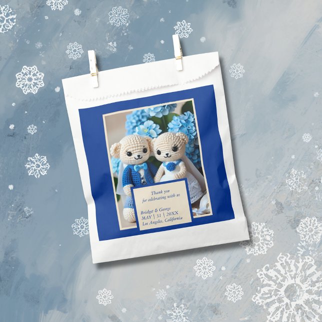 blue & white rustic crochet wedding couple favor bag (Creator Uploaded)