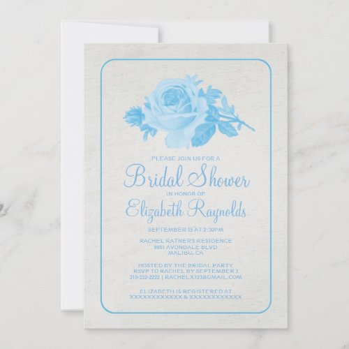 Blue White Rustic Floral Bridal Shower Invitations