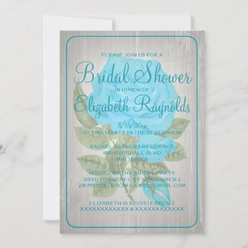 Blue &amp; White Rustic Floral Bridal Shower Invites