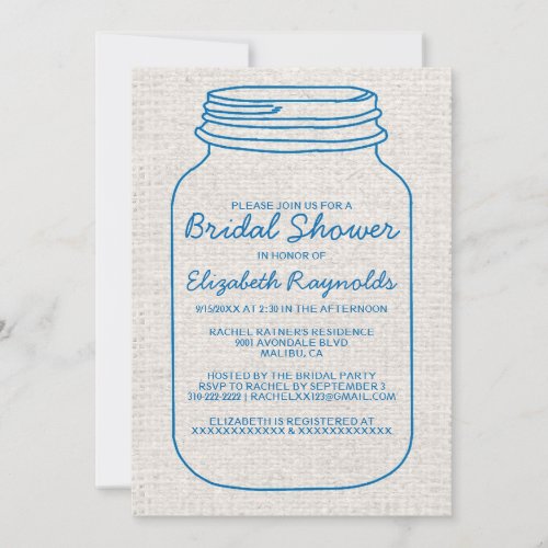 Blue White Rustic Mason Jar Bridal Shower Invites