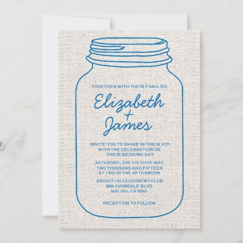 Blue &amp; White Rustic Mason Jar Wedding Invitations