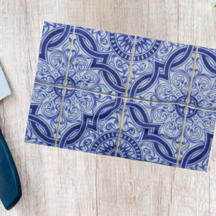 Blue White Rustic Mediterranean Tile Pattern Kitchen Towel