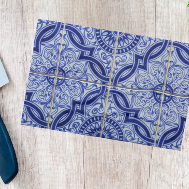 Blue White Rustic Mediterranean Tile Pattern Kitchen Towel (Add fresh elegance to your kitchen with this blue + white vintage Azulejo pattern tea towel!)