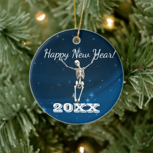 Blue  White Santa Skeleton Christmas 20xx Ceram Ceramic Ornament