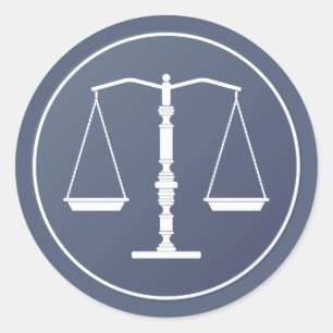 Blue White Scales of Justice Lawyer Classic Round Sticker