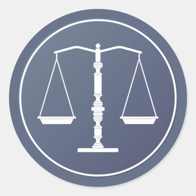 Blue White Scales of Justice | Lawyer Classic Round Sticker (Front)