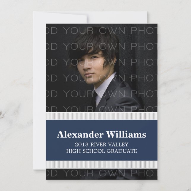 Blue/White School Color Stripes Grad Invite (Front)