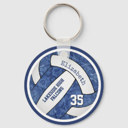 blue white school colors girls&#39; volleyball keychain