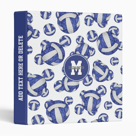 blue white school colors girly volleyball pattern 3 ring binder