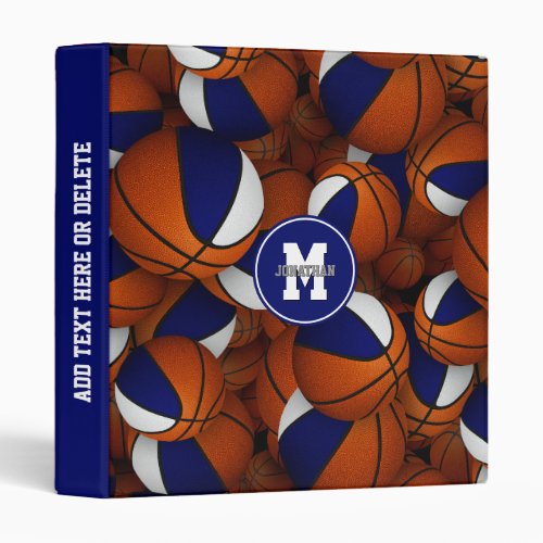 blue white school colors kids basketball 3 ring binder