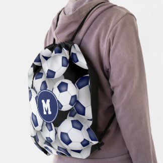 blue white school team colors girls boys soccer drawstring bag