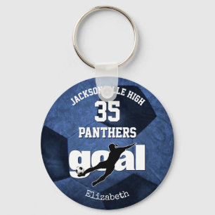blue white school team sports girls soccer keychain