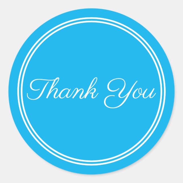 blue White Script Calligraphy Thank You Sticker (Front)
