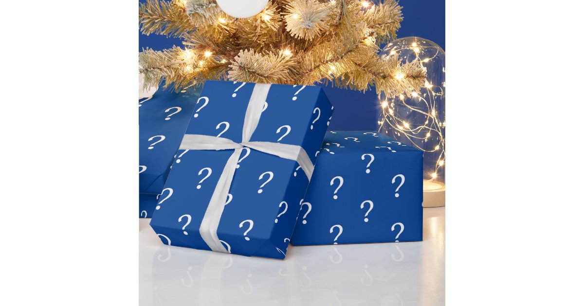 Blue White Script Question Mark Wrapping Paper | Zazzle