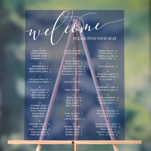 Blue White Script Welcome Seating Chart