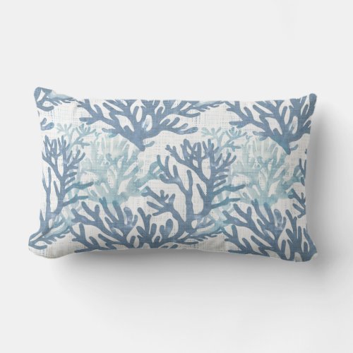 Blue  White Sea Coral Lumbar Pillow