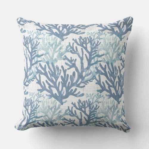 Blue  White Sea Coral Throw Pillow