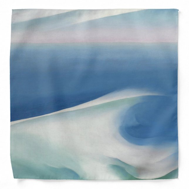 Blue white sea wave abstract art Georgia O'Keeffe Bandana (Front)