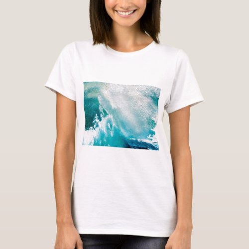 BLUE WHITE SEA WAVES IN THE STORM T_Shirt
