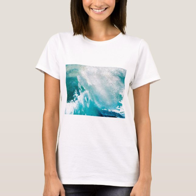 BLUE WHITE SEA WAVES IN THE STORM T-Shirt (Front)