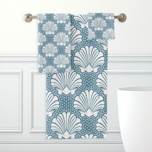 Blue &Amp;Amp; White Seashell Bath Towel Set