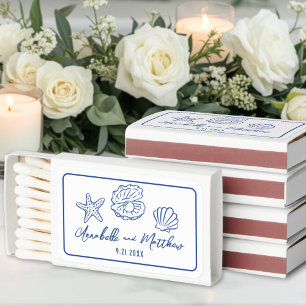 Blue White Seashell Beach Wedding Matchboxes