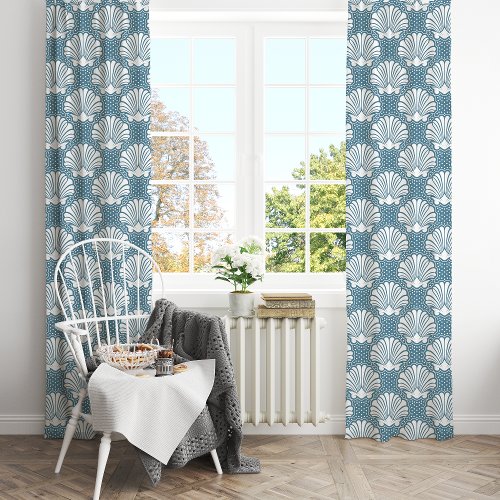 Blue &Amp;Amp; White Seashell Coastal Blackout Curtains