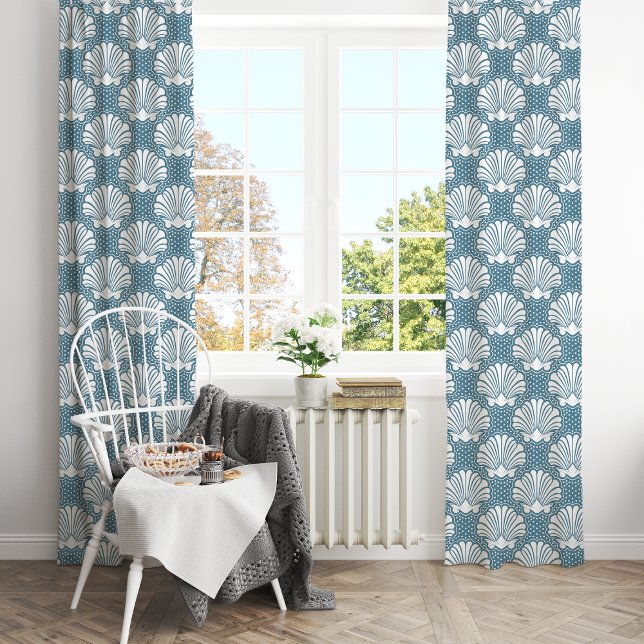 Blue & White Seashell Coastal Blackout Curtains (Creator Uploaded)