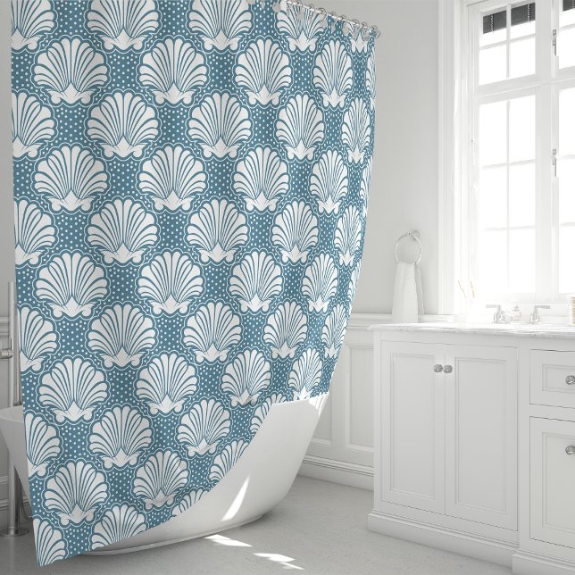 Blue & White Seashell Shower Curtain (Creator Uploaded)