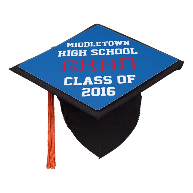 Blue White Senior Graduation Graduation Cap Topper (Angled)