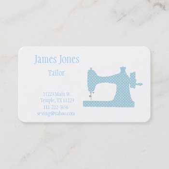 Blue & White Sewing Machine Tailor Business Card by Lilleaf at Zazzle