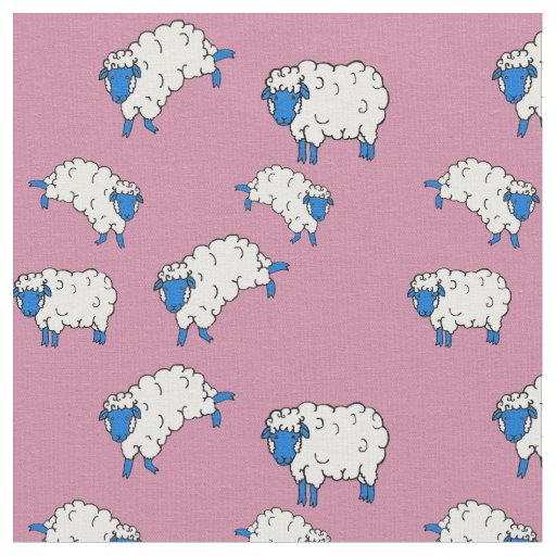 Blue/white sheep/little lambs on pink 2 fabric