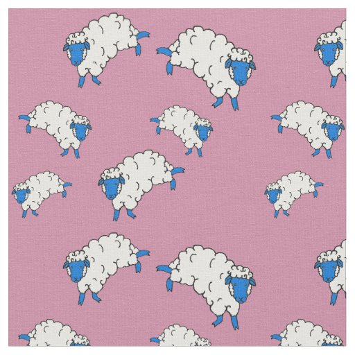 Blue/white sheep/little lambs on pink fabric