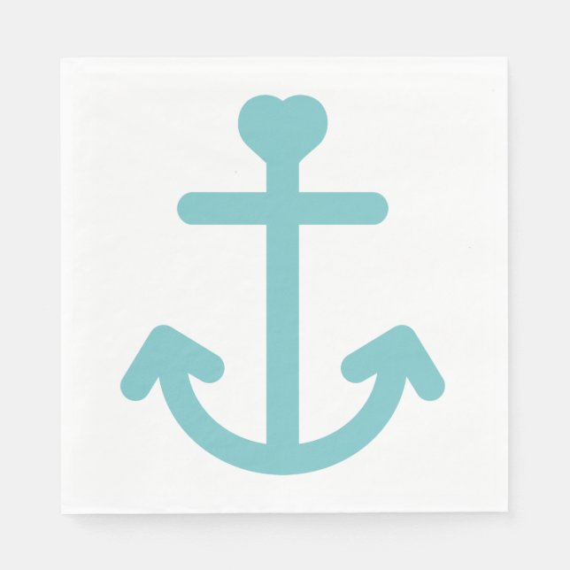 Blue & White Ship Anchor Nautical Wedding / Party Paper Napkins (Front)